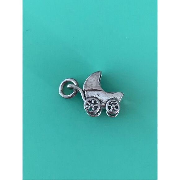 .925 Baby Stroller Sterling Silver Jewelry Charm #baby - Picture 4 of 5